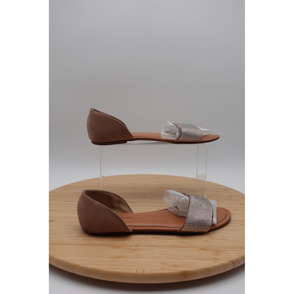 Time and Tru Womens Brown Rhinestone Flat Sandals Size 10W D'Orsay Shoes